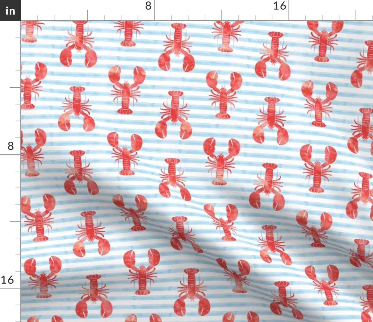 Beach Nautical Summer Lobster Lobsters On Stripes Custom Printed Fabric by Spoonflower Various Fabrics by the Yard or Fat Quarter